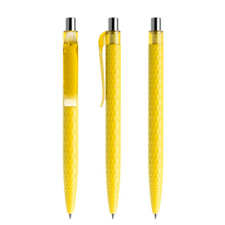 prodir QS01 PMT Push Kugelschreiber, zitrone, silber glänzend, Schreibfarbe: blau