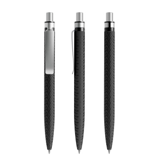 prodir QS03 PMS Push Kugelschreiber, schwarz, silber matt, Schreibfarbe: blau