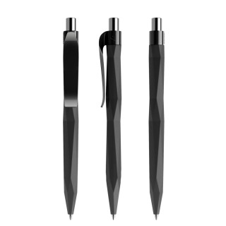 prodir QS20 Soft Touch PRP Push Kugelschreiber, schwarz, silber glänzend, Schreibfarbe: blau