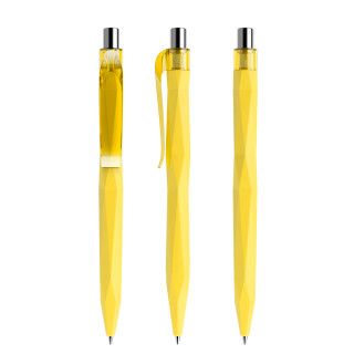 prodir QS20 Soft Touch PRT Push Kugelschreiber, zitrone, silber glänzend, Schreibfarbe: blau