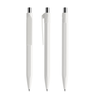 prodir QS50 PMP Push Kugelschreiber, weiß, silber glänzend, Schreibfarbe: blau