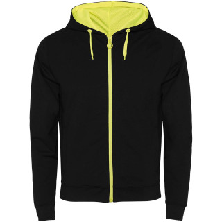 Fuji Kaputzensweatjacke Unisex, schwarz / fluor yellow, S