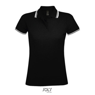 PASADENA Damen Polo 200g, L, schwarz / weiß