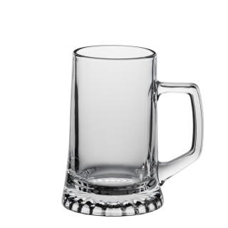 Bierkrug  aus Glas mit Sternmusterung im Boden, Inhalt 0,4 l
