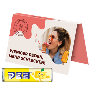 Werbekarte Visitenkartenformat, PEZ Bonbonriegel Zitrone