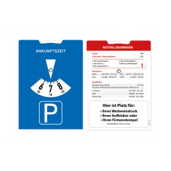 Parkscheibe mit Notfallnummern 110 x 150 mm Parkscheibe mit Notfallnummern 110 x 150 mm