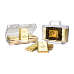 Geschenkartikel / Präsentartikel: Frohe Ostern Goldkoffer mit 12 Goldbarren, Edelvollmilch-Schokolade (120 g) Geschenkartikel / Präsentartikel: Frohe Ostern Goldkoffer mit 12 Goldbarren, Edelvollmilch-Schokolade (120 g)