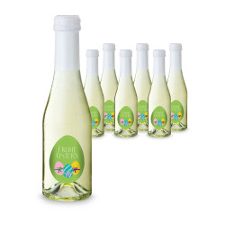 Geschenkartikel / Präsentartikel: Oster-Piccolo - 6 x Secco Piccolo 0,2 l - Flasche klar, Kapsel weiß Geschenkartikel / Präsentartikel: Oster-Piccolo - 6 x Secco Piccolo 0,2 l - Flasche klar, Kapsel weiß