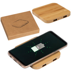 Wireless Charger aus Bambus mit 2 USB Hubs Wireless Charger aus Bambus mit 2 USB Hubs