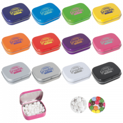 Scharnierblechdose mit Minties, Fruchtherzchen, Schokolinsen oder Jelly Beans