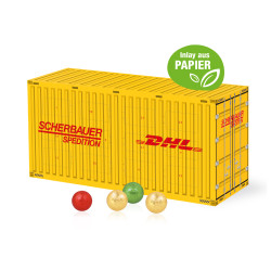 3D Adventskalender "Container" mit Fairtrade® Schokolade mit Papier-Inlay 3D Adventskalender "Container" mit Fairtrade® Schokolade mit Papier-Inlay