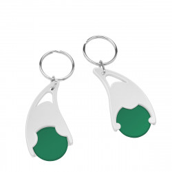 Chiphalter mit 1€-Chip "Epsilon" mit Schlüsselring, Chiphalter: weiß, Chip: grün