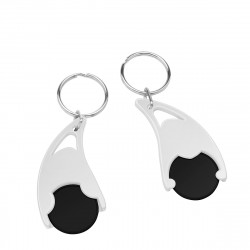 Chiphalter mit 1€-Chip "Epsilon" mit Schlüsselring, Chiphalter: weiß, Chip: schwarz