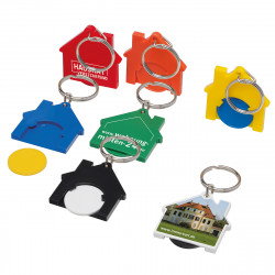 Chiphalter mit 1€-Chip "Haus" mit Schlüsselring, weiß Chiphalter mit 1€-Chip "Haus" mit Schlüsselring, weiß