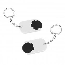 Chiphalter mit 1€-Chip "Gamma" mit Gliederkette, Chiphalter: weiß, Chip: schwarz