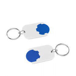 Chiphalter mit 1€-Chip "Gamma" mit Schlüsselring, Chiphalter: weiß, Chip: blau