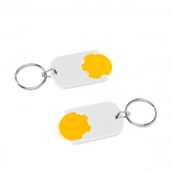 Chiphalter mit 1€-Chip "Gamma" mit Schlüsselring, Chiphalter: weiß, Chip: gelb