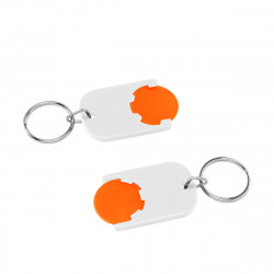 Chiphalter mit 1€-Chip "Gamma" mit Schlüsselring, Chiphalter: weiß, Chip: orange