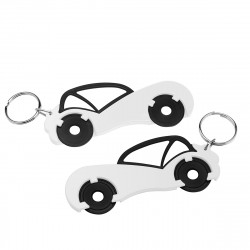 Chiphalter mit zwei 1€-Chips "Auto" mit Schlüsselring, schwarz, weiß