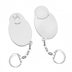 Chiphalter mit 1€-Chip "Gesicht" mit Gliederkette, Chiphalter: weiß, Chip: weiß