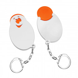 Chiphalter mit 1€-Chip "Gesicht" mit Gliederkette, Chiphalter: weiß, Chip: orange