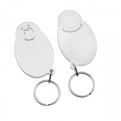 Chiphalter mit 1€-Chip "Gesicht" mit Schlüsselring, Chiphalter: weiß, Chip: weiß