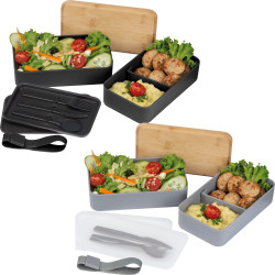 2 stöckige Lunchbox aus Kunststoff und Bambus