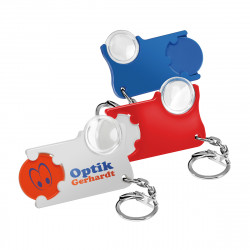 Chiphalter mit 1€-Chip und Lupe mit Gliederkette, orange Chiphalter mit 1€-Chip und Lupe mit Gliederkette, orange