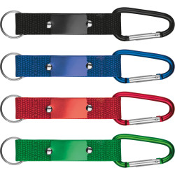Schlüsselanhänger mit Karabiner und Plättchen aus Metall Schlüsselanhänger mit Karabiner und Plättchen aus Metall