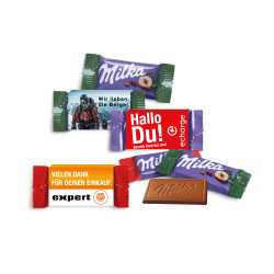 Milka Schokotäfelchen im Werbeschuber
