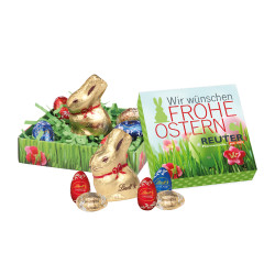 Osternest, Lindt Schokoladen-Eier und Goldhase