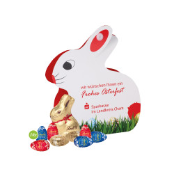 Werbe-Hase, Lindt Schokoladen-Eier und Goldhase