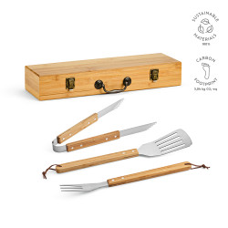 "Turner Barbecue Set" Barbecue-Set aus Bambus mit Etui, Zange, Gabel und Spatel