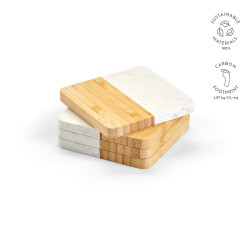 "Kahlo Coasters" Untersetzer aus Marmor und Bambus, Set mit 4 Stück