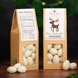 Weihnachts-Edition - Faltschachtel -Kokosmandeln in weißer Schokolade Weihnachts-Edition - Faltschachtel -Kokosmandeln in weißer Schokolade
